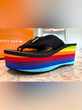 Rocket Dog Rainbow Platform Wedge Sandals with Black Straps "NIB"